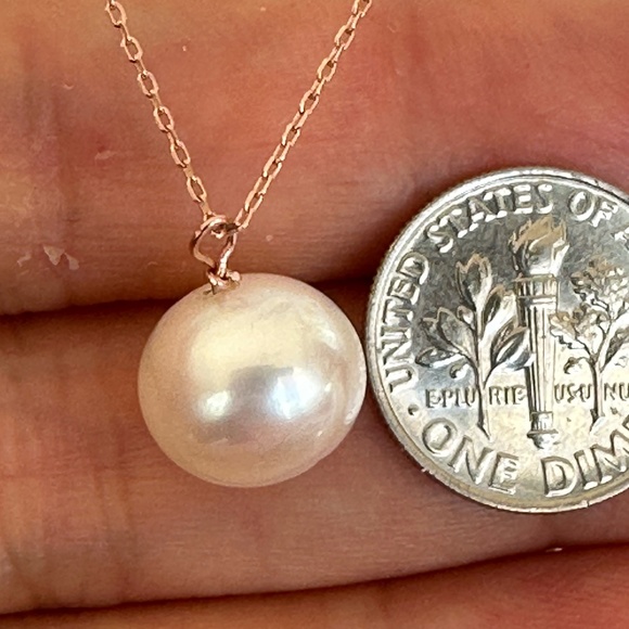 10.5mm White Cultured Pearl 14K ROSE Gold Necklace - 18 Inches (Adjustable) - Picture 6 of 10